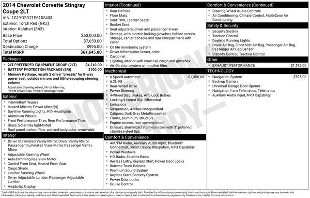 2014 Chevrolet Corvette Stingray Base 2LT