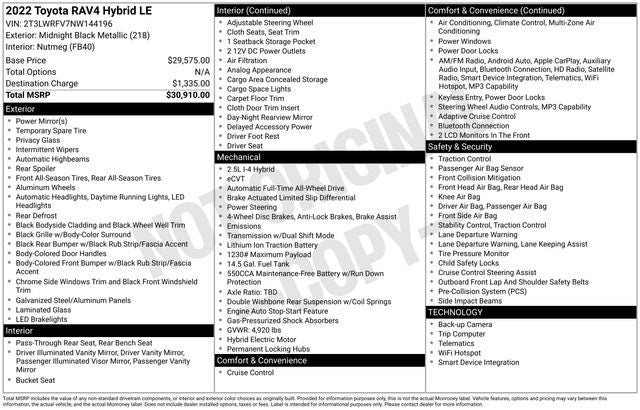 2022 Toyota RAV4 Hybrid LE