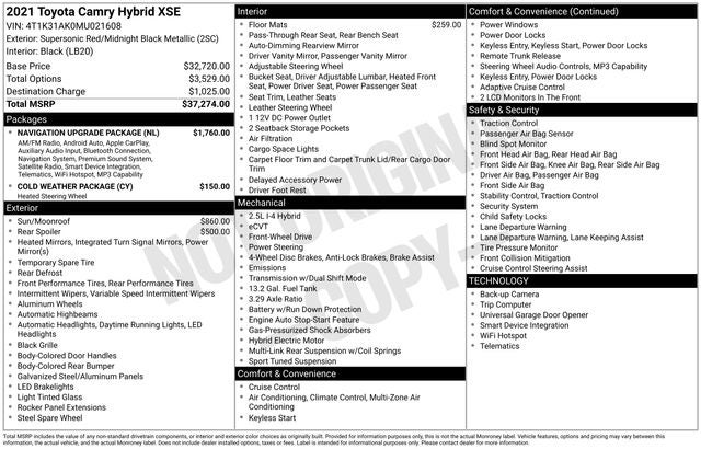 2021 Toyota Camry Hybrid XSE