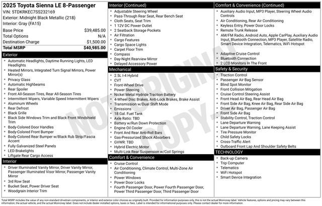 2025 Toyota Sienna LE 8 Passenger