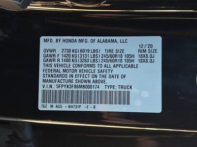 2021 Honda Ridgeline Black Edition