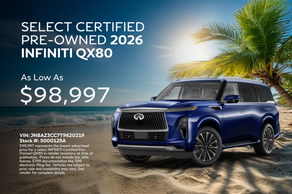 Select Certified Pre-Owned 2026 INFINITI QX80 as Low as $98,