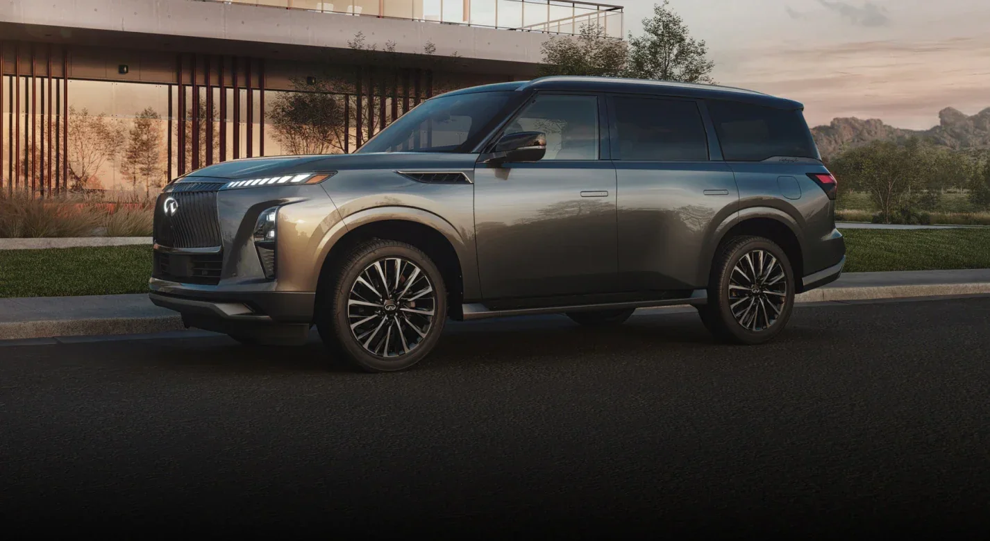 INFINITI QX80 driver side profile, ready for the drive from Greenville, NC to Apex
