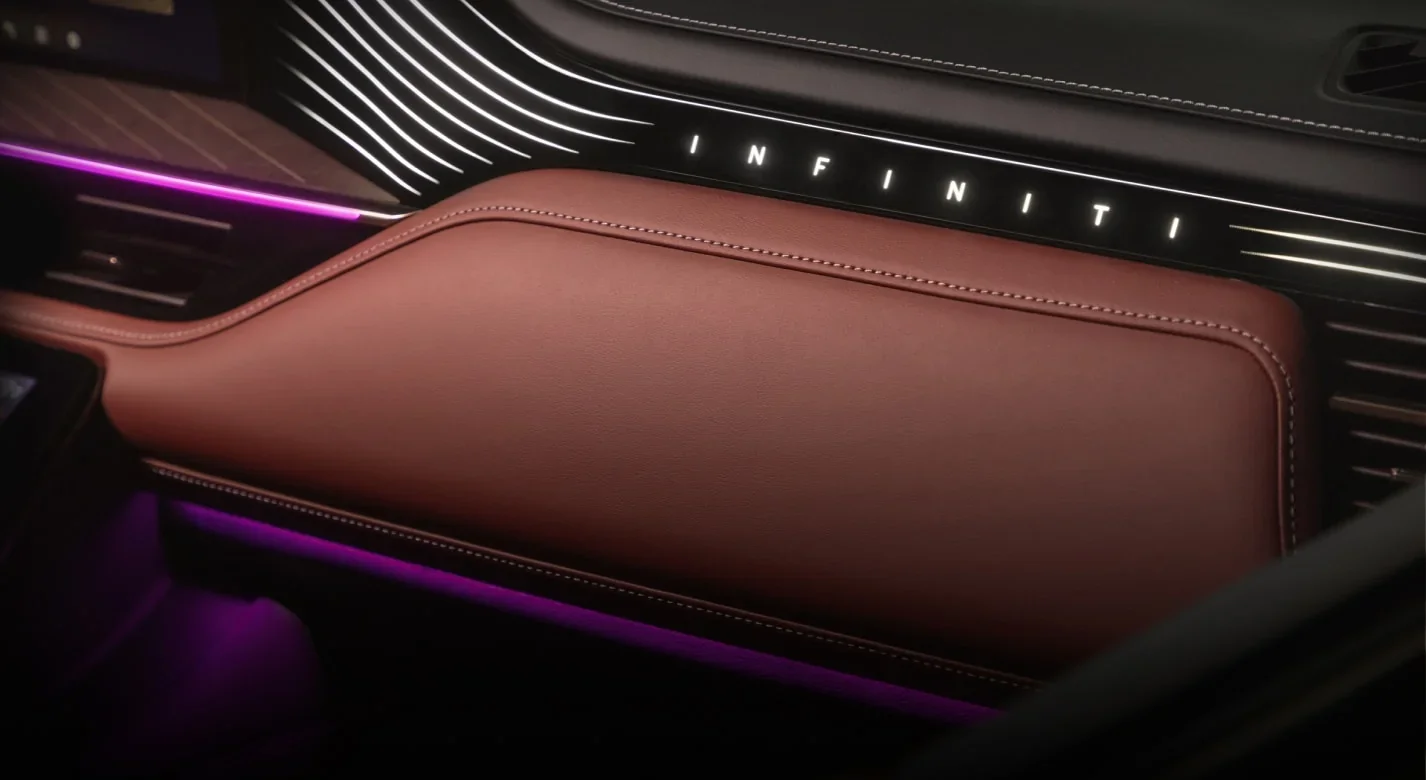 2026 INFINITI QX80 interior with ambient lighting, comfortable for long towing weekends